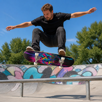 Planche de skateboard complète en bois d'érable 7 plis OEM personnalisée 80 cm Double Kick avec graphisme graffiti et casque pour adultes