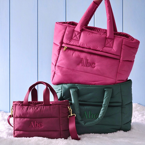 Nylon Waterproof Tote Bag for <b>Girls</b> Lightweight Puffer Convertible Shoulder Packable Shopping Solid Color with Zipper Closure - Product Image 4