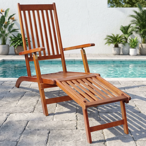 Chaise longue pliante en teck massif avec repose-pieds pour patio - Product Image 2