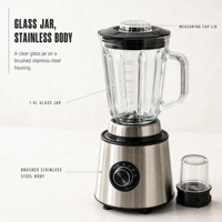 Blender en verre 300W 1500ml, vitesse variable, mixeur, presse-agrumes, moulin à épices, appareil de cuisine domestique de table, en acier inoxydable