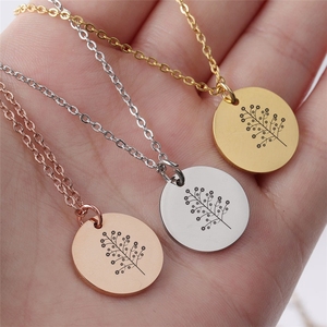 Collier personnalisé en acier inoxydable avec pendentif pièce de monnaie floral <span class=keywords><strong>du</strong></span> mois de naissance en or, fait main, pour femme - Product Image 2
