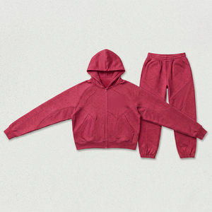Ensemble survêtement texturé épais personnalisé avec logo pour homme – Hoodie zippé marron et pantalon de jogging streetwear vierge – Marque privée - Product Image 1