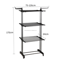 SY 3 niveaux gris pliant vêtements tour Airer métal debout Type étendoir avec ailes pliables multifonctions conception peu encombrante