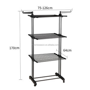 Sy 3-Tier Grijze Opvouwbare Kleding Toren Airer Metalen Staande Type Droogrek Met Multifunctioneel Opvouwbare Vleugels Ruimtebesparend Ontwerp - Product Image 2