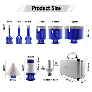 9pcs/1 bộ chân không brazed M14 6 + 8 + 10 + 35 + 50 + 68mm Kim Cương khoan lõi Bit Kit & 2 ''vát chamfer & 20mm ngón tay phay bit - Product Image 4