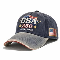 Gorra de Béisbol de 6 Paneles con el Logotipo del 250 Aniversario de EE. UU., 1776-2026, Estilo Deportivo Vintage, 100% Algodón, Ajustable, Bandera Americana, Gorras al por Mayor