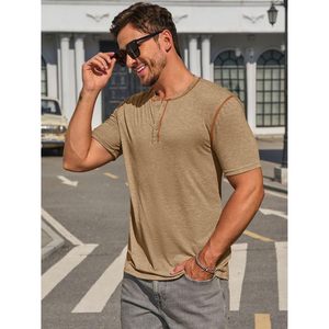 2025 <b>Men's</b> Summer Vintage Henley Shirts Casual Lightweight <b>Stretchy</b> Basic Tee with Short Sleeve for Casual Wear - Product Image 1