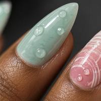 Faux Ongles 3D en Gros Effet Goutte de Fleur, Forme Amande, Bleu Rose Ombré, Logo Personnalisé, Réutilisables, Élégants