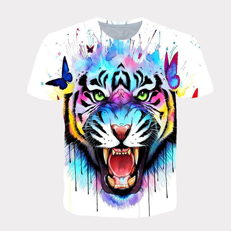 Deep Men Plus Size tiger lion 3d Print t Shirt Man Kid Water Color tiger  Short Sleeve 3D t Shirts