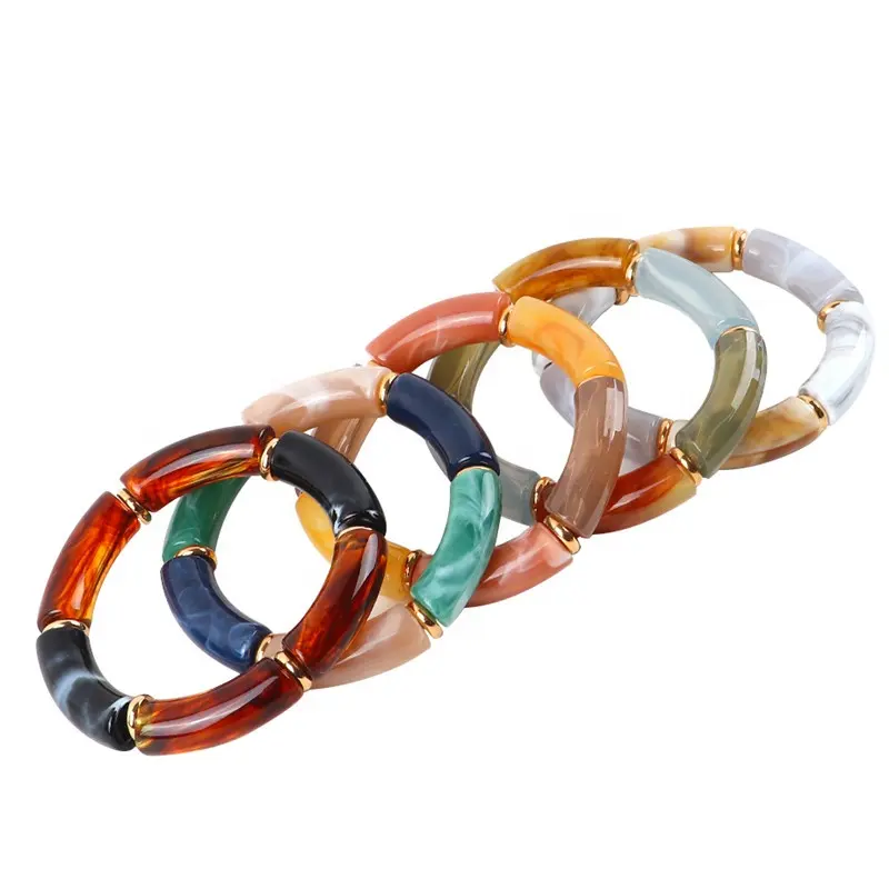 Thời Trang Acrylic Tre Bracelet Cho Phụ Nữ Nhựa Hỗn Hợp Màu Ống Hạt Charm Kéo Dài Vòng Tay Bangles Trang Sức Mùa Hè