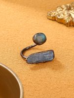 Bague de fiançailles vintage antique plaquée bronze, style bohème, avec kyanite bleue naturelle et rhodonite, pour femmes et hommes