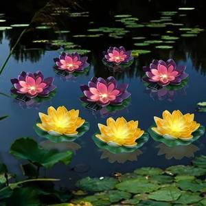 أدى الدافئة الأبيض الاصطناعي العائمة أضواء بركة زهرة الشمسية لوتس على ورقة بركة ضوء مصباح الأزهار - Product Image 6