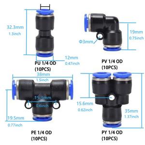 40 cái 1/4 inch OD đẩy để kết nối phụ kiện khí nén phụ kiện Kit, 10 spliter + 10 khuỷu tay + 10 TEE + 10 thẳng - Product Image 3