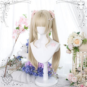 Perruque complète Lolita, longue et bouclée, avec deux queues de cheval, coupe princesse, frange latérale, en fibre haute température, pour femmes - Product Image 3