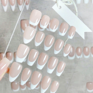 TSZS 10 Uñas Postizas Color Nude, Forma Almendrada Corta, Estilo Coffin, Hechas a Mano, Cobertura Completa, para Mujeres y Niñas - Product Image 1