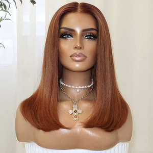 Pelucas de Cabello Humano Largo, Color <span class=keywords><strong>Castaño</strong></span> <span class=keywords><strong>Rojizo</strong></span>, Lisas, sin Pegamento, HD Transparente, para Mujer, Talla Pequeña/Grande, Venta al Por Mayor - Product Image 1