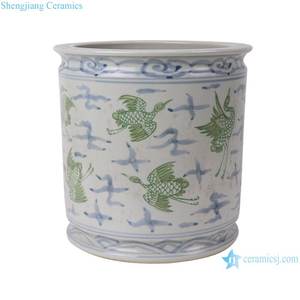 RZSX09-I प्राचीन ग्रीन क्रेन पैटर्न यूरिन और जार पुरानी मिट्टी चिनोकरी सिलेंडर सिरेमिक वैस पेन कंटेनर - Product Image 2