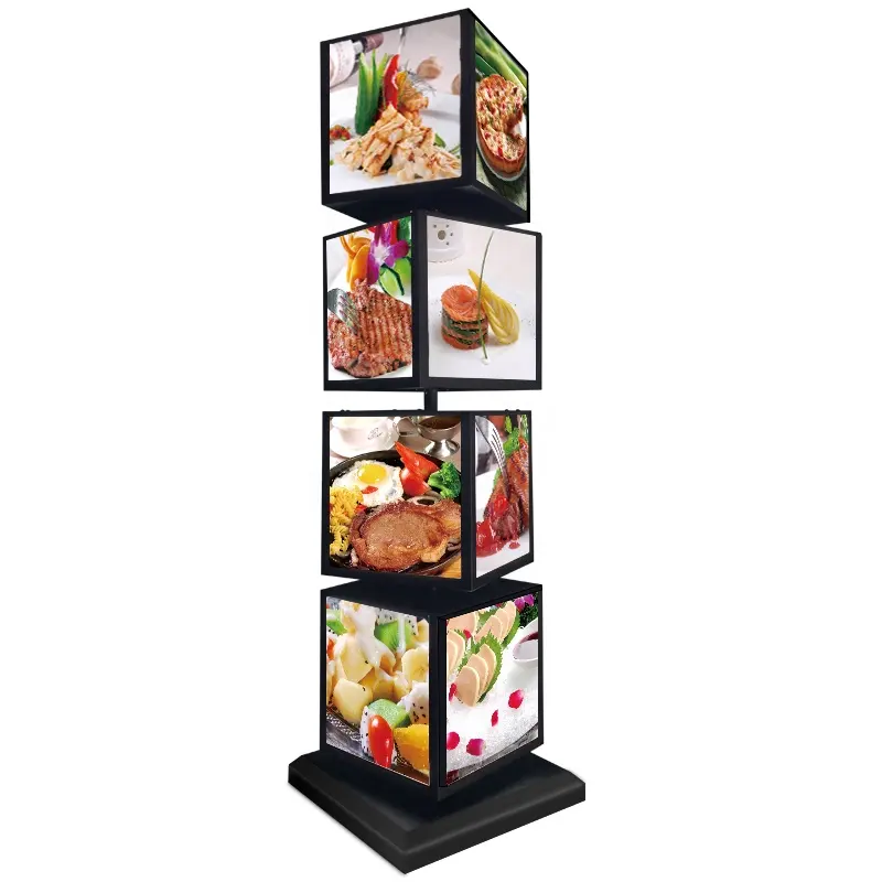 Stand revolving led menu board lightbox rotary 4 layers cubic display rotating light box for bag jewellery watch fashion stroe