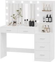 Bureau vasque avec miroir et lumières, table de toilette de maquillage avec étagères de rangement et 5 tiroirs, coiffeuse de chambre à coucher