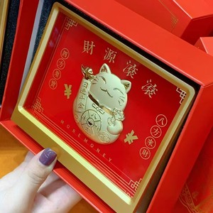 Figurine de chat porte-bonheur, 20mg d'or pur, cadeau artisanal pour la maison, le bureau, décoration du Nouvel An chinois - Product Image 1