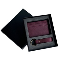 Dipersonalisasi Vegan Saffiano Kulit cocok pemegang kartu kredit gantungan kunci Set Multi warna dompet ramping cincin kunci hadiah Set