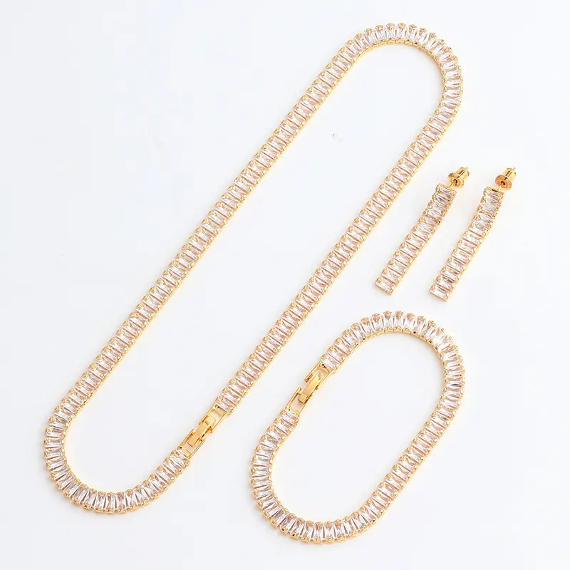 New Arrival Zircon Diamonds Claw Chain Full Diamond Necklace Earring Bracelet Three Piece Set Jewelry