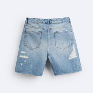 Shorts en jean déchirés pour hommes, nouveau design, délavage bleu, logo personnalisé, prix d'usine - Product Image 5
