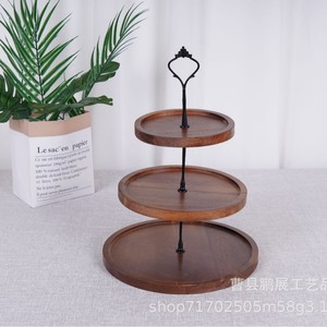 Soporte de madera para postres de 3 niveles, bandeja redonda de madera maciza para exhibir pasteles en fiestas de té, ecológico, solo lavar a mano. - Product Image 2