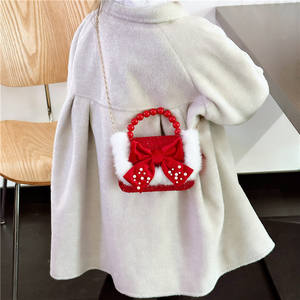 Kinder kleine quadratische Mode Perle Handtasche Herbst Winter Neujahr Festival Mädchen Bogen Stoff Umhängetasche mit Knopf verschluss - Product Image 6