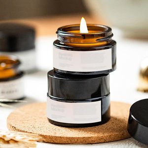 Tarro de crema de plástico ámbar vacío de 30g, 50g, 60g, 2oz con tapa negra y diseño de madera de bambú, tarro cosmético de vidrio ámbar para crema corporal/mantequilla corporal - Product Image 4