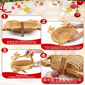 Panier à fruits en bois en forme de renne avec poignées, couleur bois naturel, panier de rangement pour aliments, décoration de Noël - Product Image 4