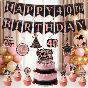 Bannière Joyeux 40e Anniversaire Noir et Or – Kit de Décoration en Papier pour Fête et Aménagement de Lieu de Célébration - Product Image 5
