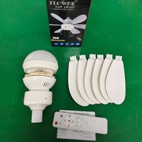 Ventilateur de plafond moderne 420 mm avec télécommande à six pages, ampoule LED tricolore 30 W, base en plastique, vis E27, ampoule de ventilateur à six pages