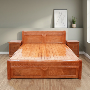 1.8m American Oak Wood <b>Double</b> <b>Bed</b> Vintage European Rustic Style Softness Solid Pine Panel <b>Storage</b> <b>Bed</b> 250kg-450kg Load Capacity - Product Image 2