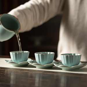 Posavasos de porcelana Ru, bandeja de té con forma de flor azul cielo para accesorios de juego de té Kung Fu - Product Image 3