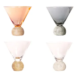 Gouden Rand Wijn Glas Cocktail Goud Diamanten Bal Bodem Handgeblazen Jewel Stemless Martini Glas Kristal Glas Champagne Glazen