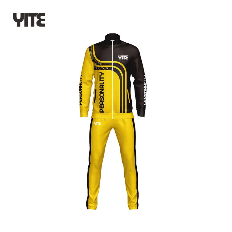 Custom sportswear men tracksuit set custom yellow black sweatsuit with own design and logo