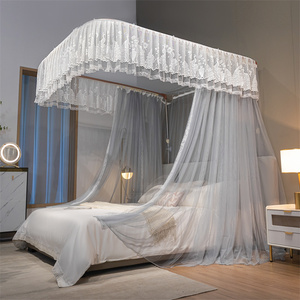 La mejor cubierta de dosel de cama con riel de guía de pista de acero inoxidable en forma de U, <span class=keywords><strong>mosquitera</strong></span> portátil de tamaño King <span class=keywords><strong>para</strong></span> bebé <span class=keywords><strong>para</strong></span> uso doméstico, función plegada - Product Image 1