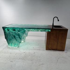 Table à manger River en résine époxy, dalle personnalisée, luxe, marbre artificiel, îlot <span class=keywords><strong>de</strong></span> cuisine, comptoir <span class=keywords><strong>de</strong></span> bar, dessus <span class=keywords><strong>de</strong></span> meuble, rétroéclairé par LED - Product Image 1