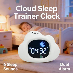 Veilleuse Adorable Nuage Apaisant pour Bébé avec Sons de <span class=keywords><strong>Bruit</strong></span> Blanc, Musique Douce, Horloge d'Aide au Sommeil et Lampe de Table - Product Image 1