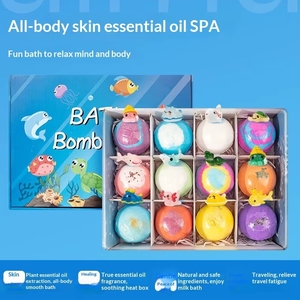 Coffret de boules de bain au sel de mer pour enfants 60g x12, boîte cadeau avec design du zodiaque chinois. Les styles de jouets marins sont aléatoires. - Product Image 3