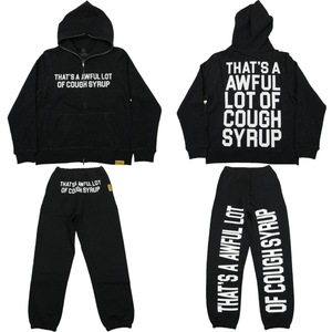 Felpa con Cappuccio in Cotone 100% di Alta Qualità con Strass, <span class=keywords><strong>Abbigliamento</strong></span> <span class=keywords><strong>Streetwear</strong></span> Pesante da <span class=keywords><strong>Uomo</strong></span>, Felpa con Cappuccio da <span class=keywords><strong>Uomo</strong></span> con Scritta 'THAT'S AWFUL LOT of COUGH SYRUP' - Product Image 2