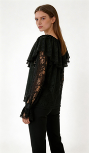 Elegante Damen-Blusen mit Rüschen und langen Ärmeln für den Herbst, lässige Oberteile, atmungsaktiv, gewebte Spitze, knitterarm, umweltfreundlich - Product Image 4