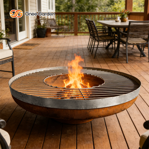 Table de foyer extérieure moderne en acier Corten de haute qualité, écologique, avec grille en acier Corten et plateau en bambou, pour barbecue décoratif - Product Image 3