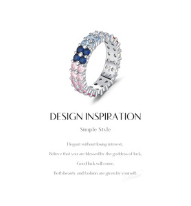 S925 Silver Eternity Band Ring With <b>Pink</b> Blue And Clear Zircon Pave Setting Women's Trendy Everyday Wear Jewelry - Product Image 4