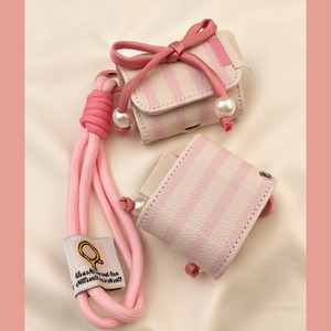 Funda Protectora para Auriculares de Cuero PU con Diseño Coqueta, Lazo y Perlas, Impermeable y Antipérdida, con Rayas Rosas - Product Image 6