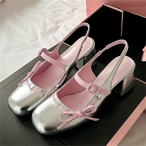 Sandalias de tacón de copa de vino con correa al tobillo y diseño de punta para niñas, estilo champán, nueva moda 2025 para verano - Product Image 2