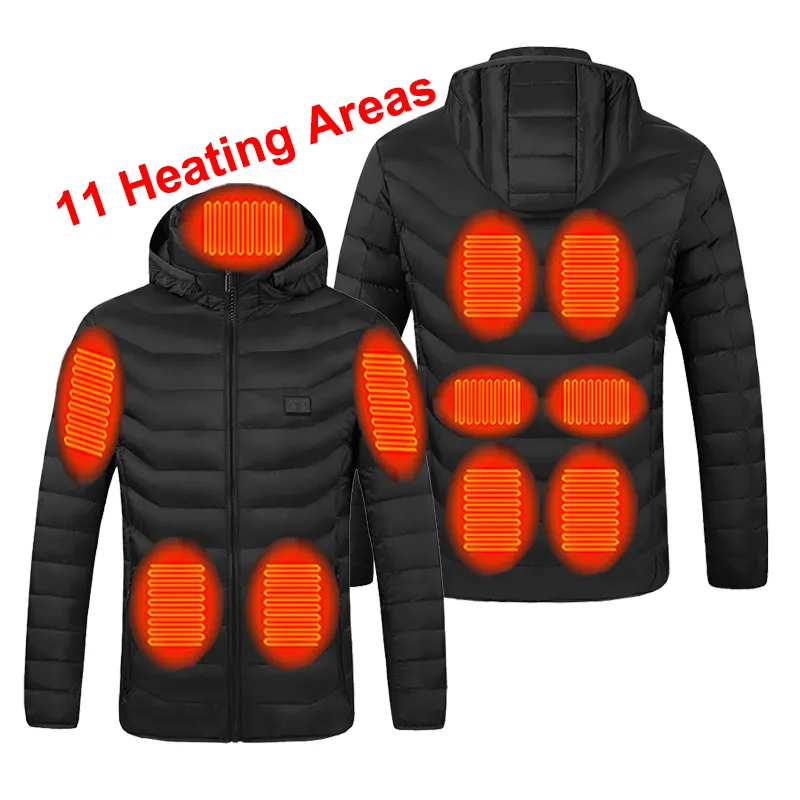 9 11 alanlar ısıtma çift anahtar sıcaklık kontrol cihazı kış dış giyim Hoodie ceket yelek USB elektrikli ısıtmalı ceket erkekler kadınlar için