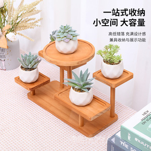 Multi Tier Wooden Storage Display Rack Irregular Shape <b>Desktop</b> Organization Freestanding Jewelry Watch Holder <b>Shelf</b> - Product Image 4