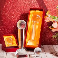 Trophée de golf personnalisable en cristal K9 avec gravure, support de présentation de balle, boîte cadeau pour reconnaissance de l'excellence, personnalisé